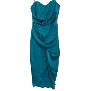 Dee Dee - Jewel Green Strapless Wrap Midi Dress NWT Size Small Formal Evening